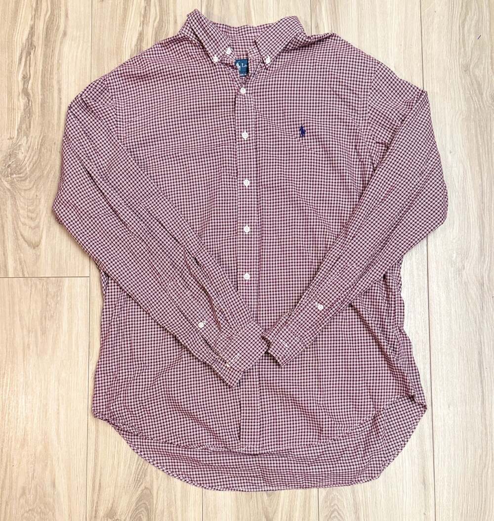 Ralph Lauren Men's Maroon Gingham Check Button-Down Shirt, Size XL